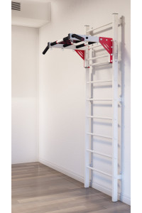 Drabinka gimnastyczna z poziomym drążkiem ARTikOS wzmocniona bielą z czerwonymi elementami