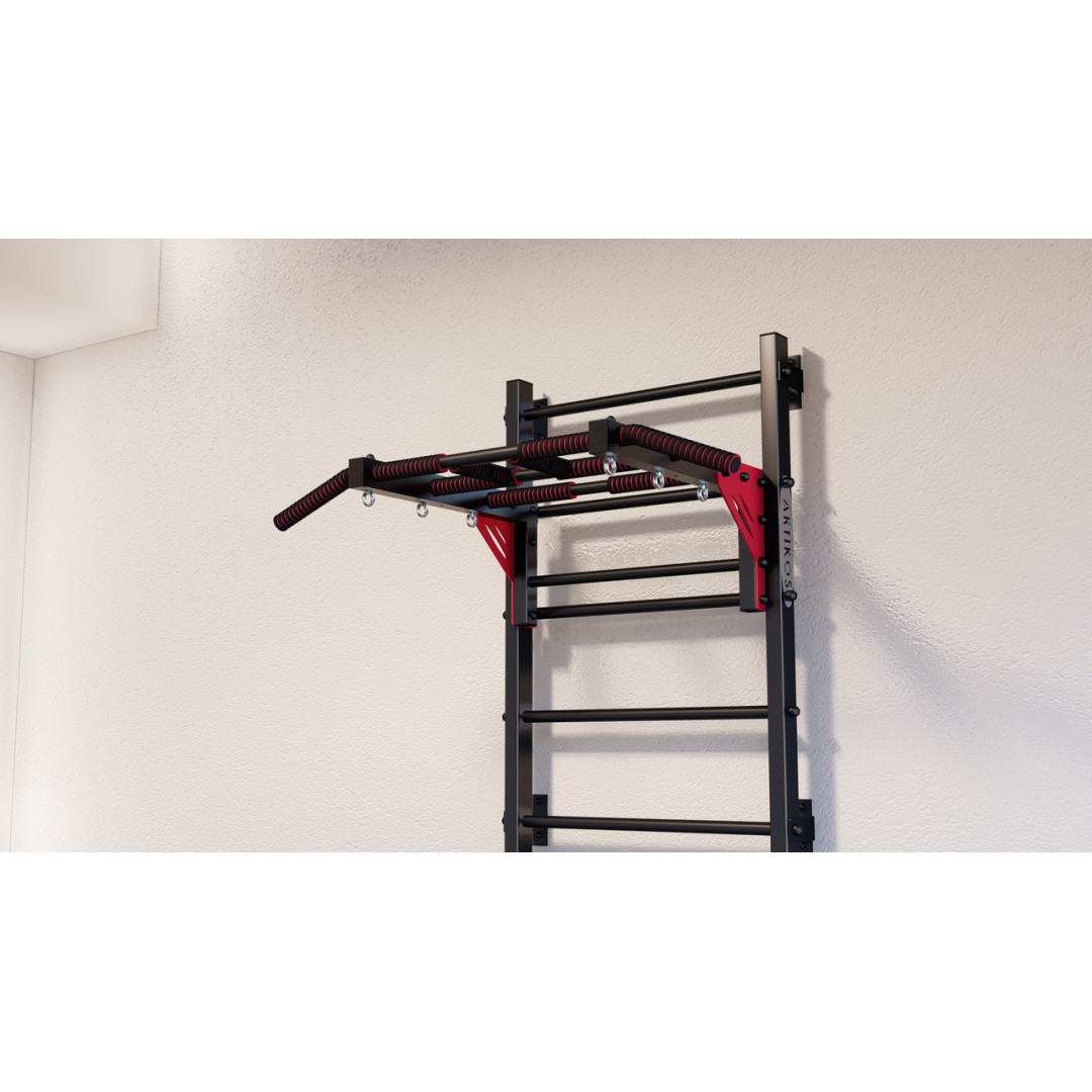 Drabinka gimnastyczna z poziomym drążkiem ARTikOS wzmocniona czernią z czerwonymi elementami
