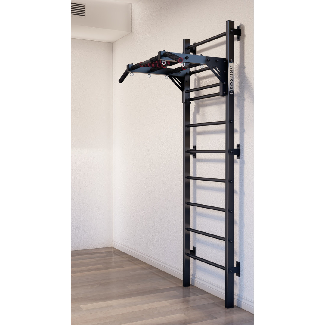 Drabinka gimnastyczna z poziomym drążkiem ARTikOS wzmocniona czernią z szarymi elementami