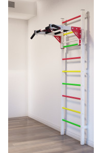 Drabinka gimnastyczna z poziomym drążkiem ARTikOS wzmocniona bielą wielokolorowymi stopniami