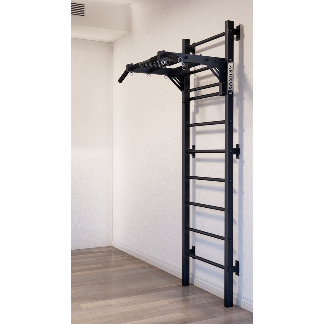 Drabinka gimnastyczna z poziomym drążkiem ARTikOS wzmocniona na czarno