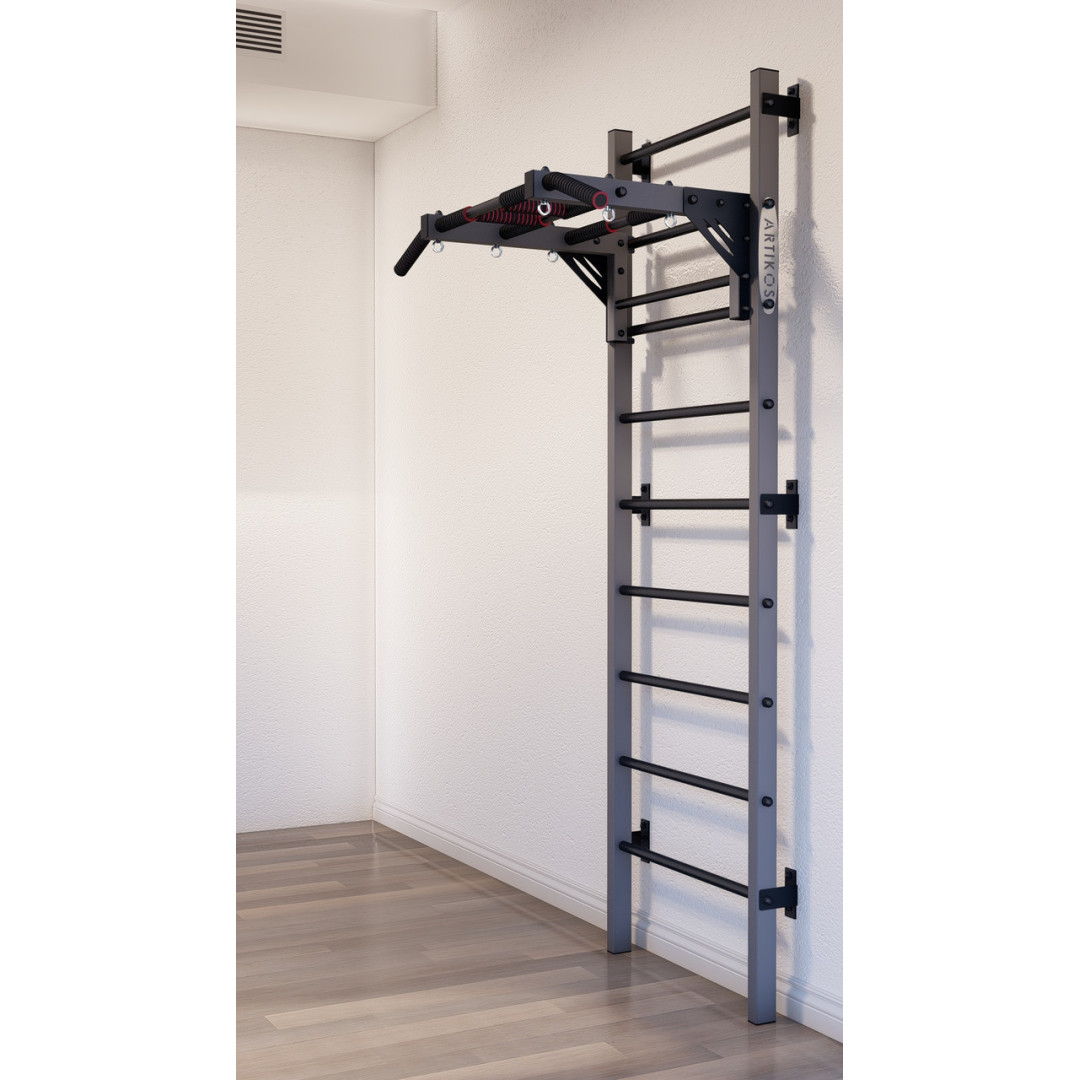 Drabinka gimnastyczna z poziomym drążkiem ARTikOS wzmocniona szarością z czarnymi elementami