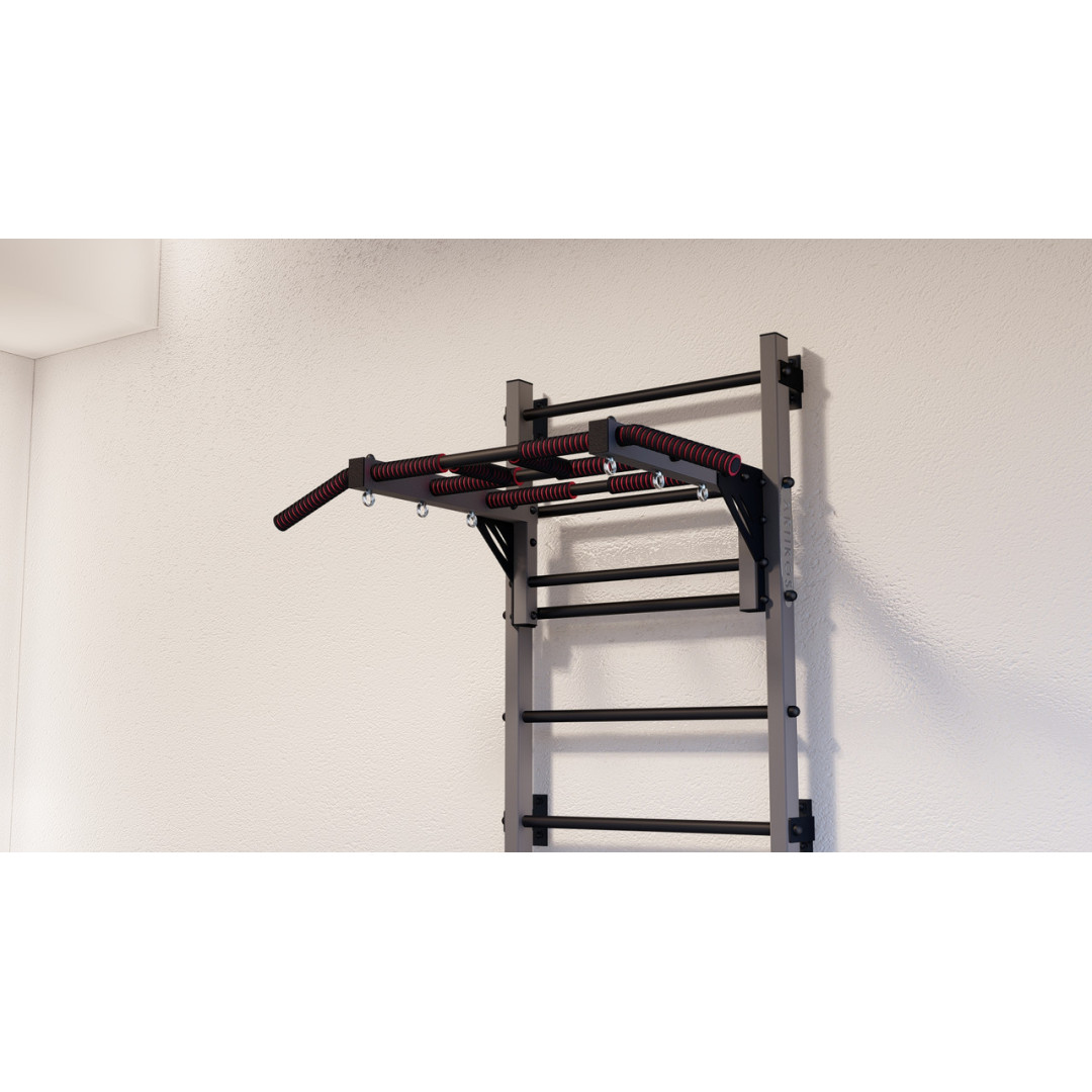 Drabinka gimnastyczna z poziomym drążkiem ARTikOS wzmocniona szarością z czarnymi elementami