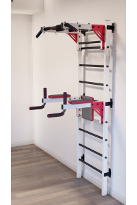 Drabinka gimnastyczna z poziomymi szprosami i szprosami ARTikOS wzmocniona bielą z czerwonymi i czarnymi elementami