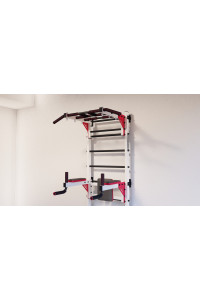 Drabinka gimnastyczna z poziomymi szprosami i szprosami ARTikOS wzmocniona bielą z czerwonymi i czarnymi elementami