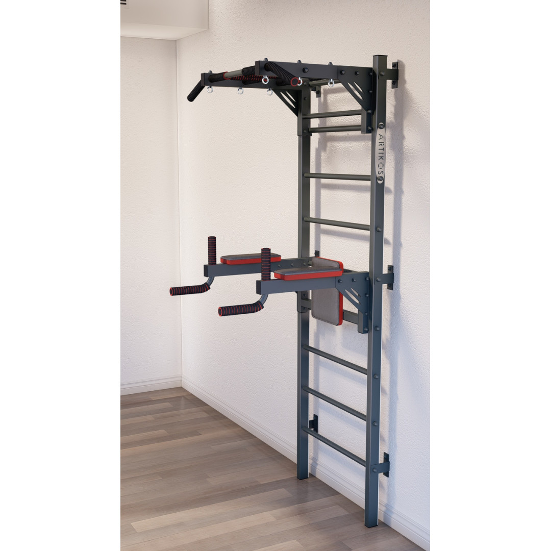 Drabinka gimnastyczna z poziomym szprosem i szprosami ARTikOS wzmocniona w kolorze szarym