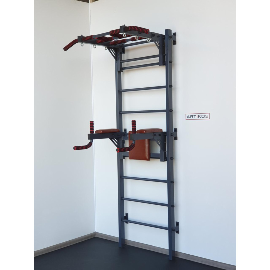Drabinka gimnastyczna z poziomym szprosem i szprosami ARTikOS wzmocniona w kolorze szarym