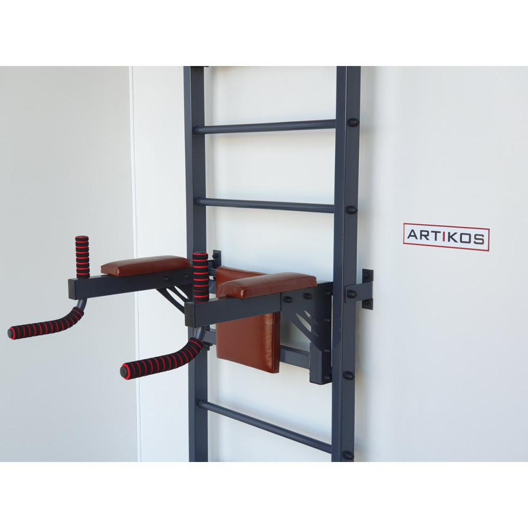 Drabinka gimnastyczna z poziomym szprosem i szprosami ARTikOS wzmocniona w kolorze szarym
