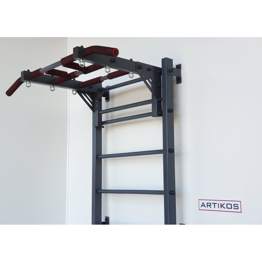 Drabinka gimnastyczna z poziomym szprosem i szprosami ARTikOS wzmocniona w kolorze szarym