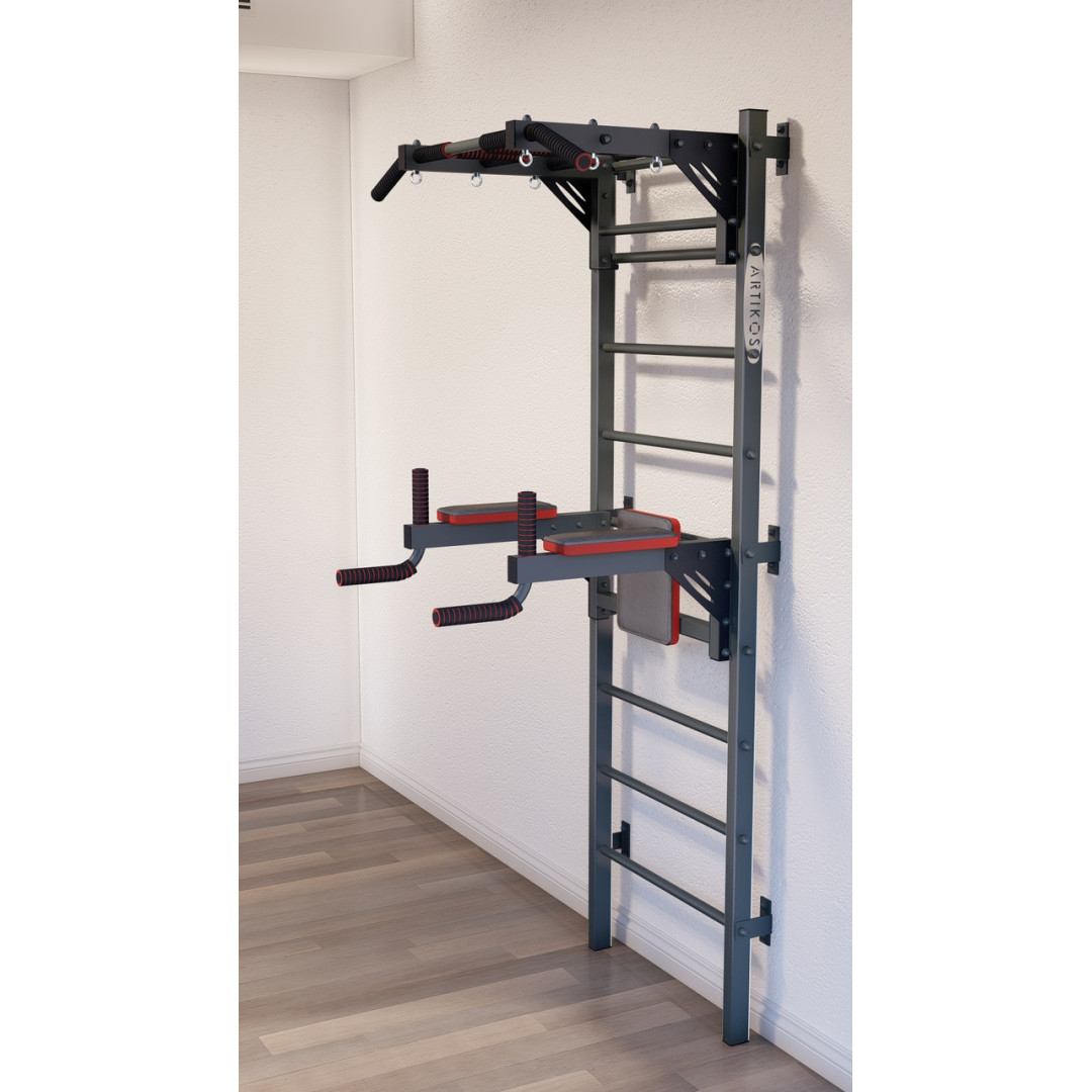 Drabinka gimnastyczna z poziomymi szprosami i szprosami ARTikOS wzmocniona szarością z czarnymi elementami