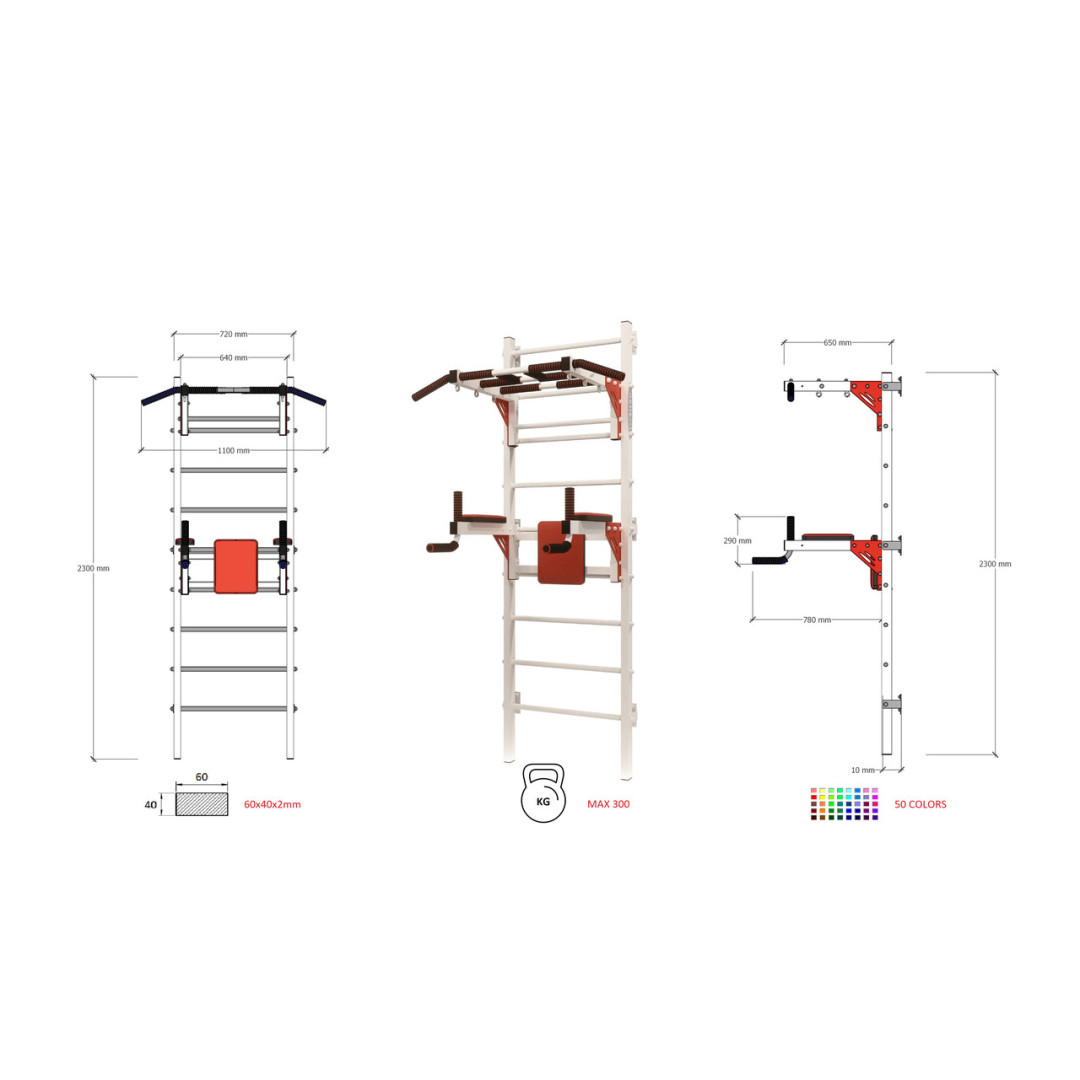 Drabinka gimnastyczna z poziomym drążkiem i kratami ARTKOS wzmocniona nadrukiem 