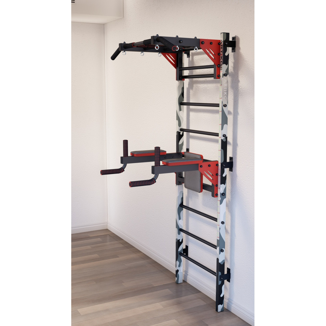 Drabinka gimnastyczna z poziomym drążkiem i kratami ARTKOS wzmocniona nadrukiem 