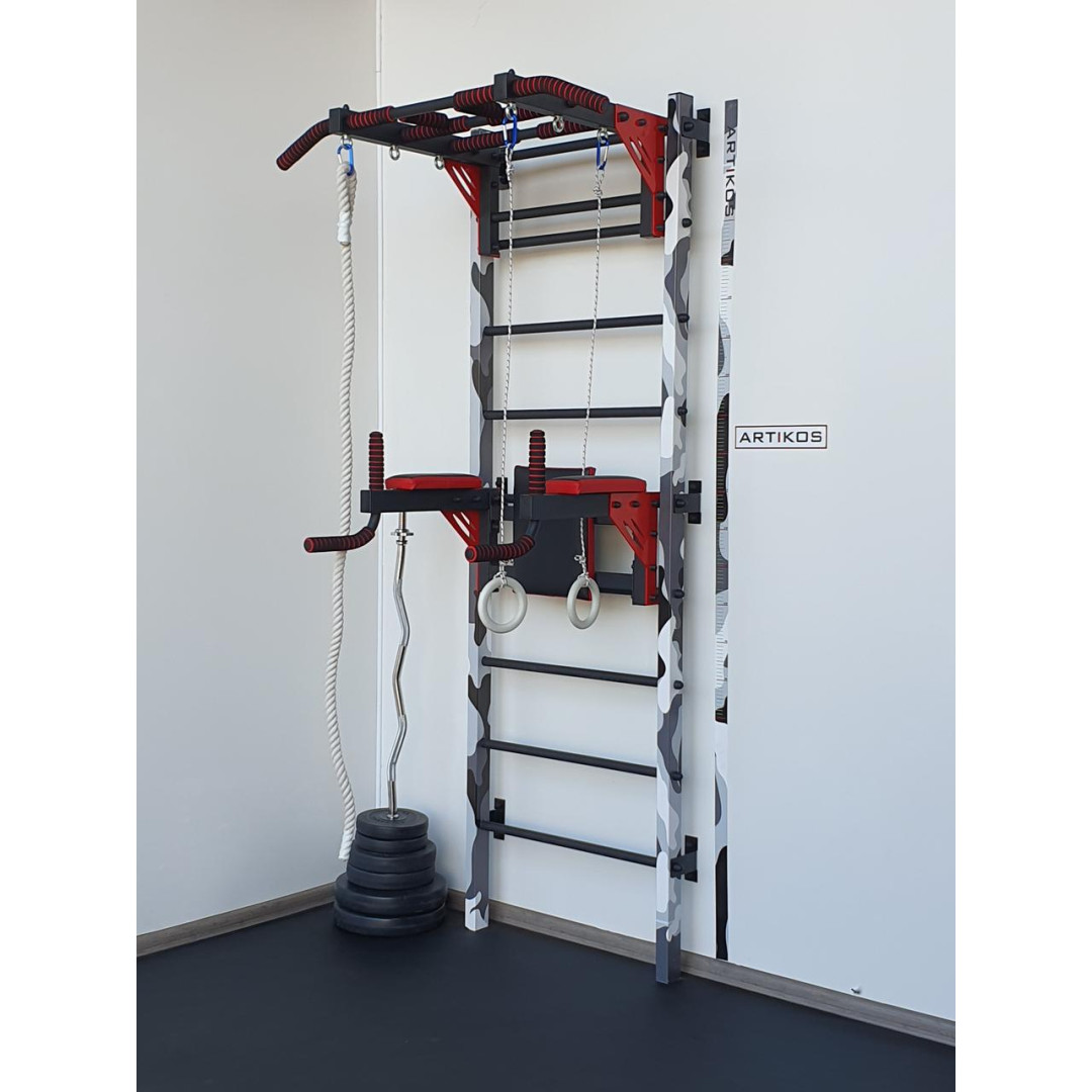 Drabinka gimnastyczna z poziomym drążkiem i kratami ARTKOS wzmocniona nadrukiem 