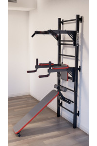 Drabinka gimnastyczna z poziomym drążkiem, drążkami i ławką ARTKOS wzmocniona czarnym kolorem