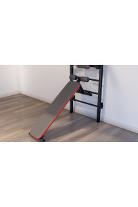 Drabinka gimnastyczna z poziomym drążkiem, drążkami i ławką ARTKOS wzmocniona czarnym kolorem