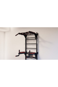 Drabinka gimnastyczna z poziomym drążkiem, drążkami i ławką ARTKOS wzmocniona czarnym kolorem
