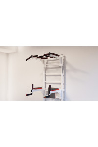 Drabinka gimnastyczna z poziomym drążkiem, drążkami i ławką ARTKOS wzmocniona bielą