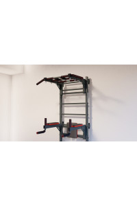 Drabinka gimnastyczna z poziomym drążkiem, drążkami i ławką ARTKOS wzmocniona szarością