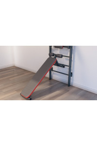 Drabinka gimnastyczna z poziomym drążkiem, drążkami i ławką ARTKOS wzmocniona szarością