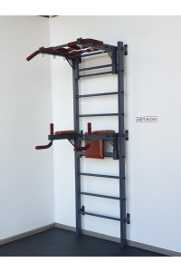 Drabinka gimnastyczna z poziomym drążkiem, drążkami i ławką ARTKOS wzmocniona szarością