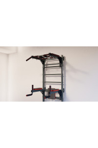 Drabinka gimnastyczna z poziomym drążkiem, drążkami i ławką ARTKOS wzmocniona szarością i czernią