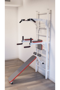 Drabinka gimnastyczna z poziomym drążkiem, drążkami i ławką ARTKOS wzmocniona bielą