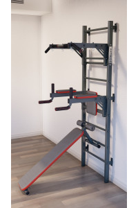 Drabinka gimnastyczna z poziomym drążkiem, drążkami i ławką ARTKOS wzmocniona szarością