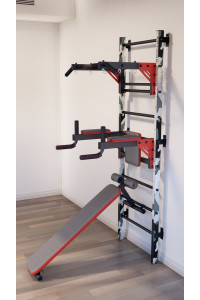 Ścianka szwedzka z poziomym drążkiem, drążkami i ławką ARTKOS wzmocniona nadrukiem 