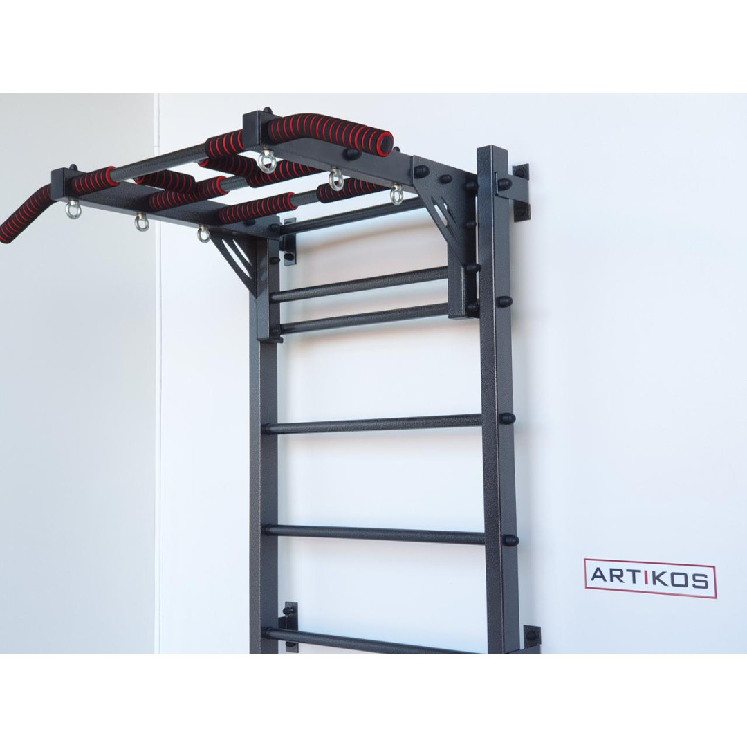Drabinka gimnastyczna z poziomym drążkiem ARTikOS wzmocniona szarością z czarnymi elementami