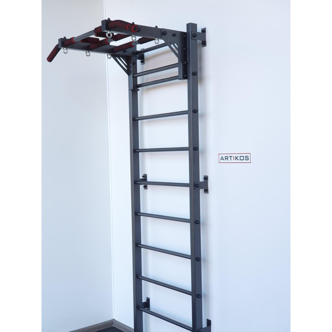 Drabinka gimnastyczna z poziomym drążkiem ARTikOS wzmocniona szarością z czarnymi elementami