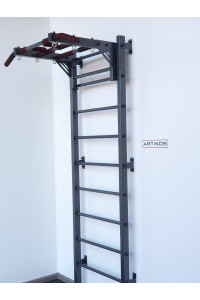 Drabinka gimnastyczna z poziomym drążkiem ARTikOS wzmocniona szarością z czarnymi elementami