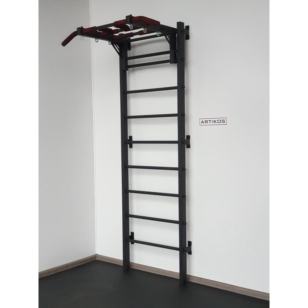 Drabinka gimnastyczna z poziomym drążkiem ARTikOS wzmocniona czernią z szarymi elementami