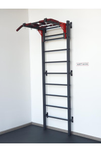 Drabinka gimnastyczna z poziomym drążkiem ARTikOS wzmocniona czernią z czerwonymi elementami