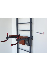 Drabinka gimnastyczna z poziomym drążkiem, drążkami i ławką ARTKOS wzmocniona szarością i czernią