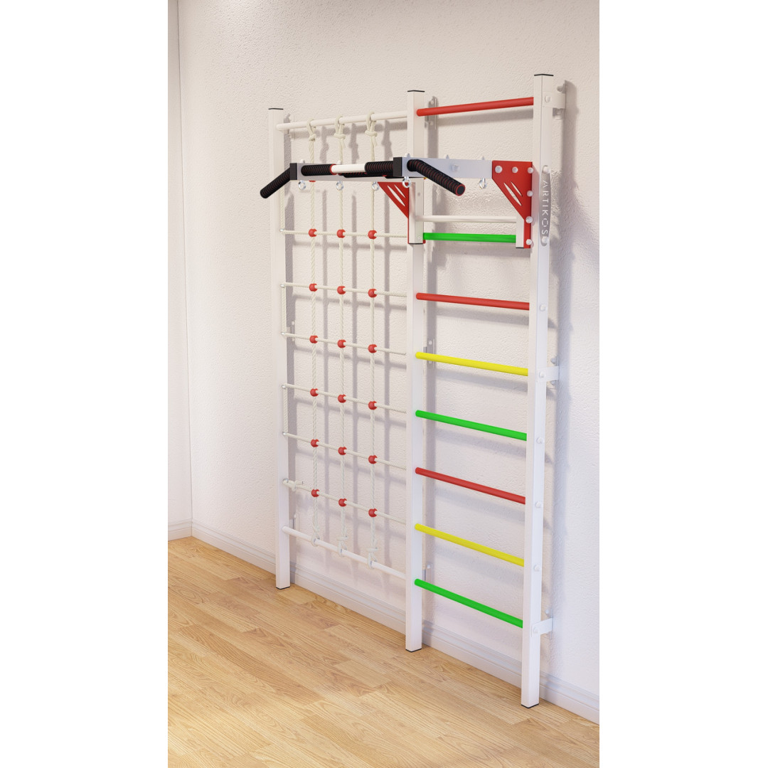 Drabinka gimnastyczna z siatką gladiatorską Spider-Man wzmocniona bielą + wielokolorowe schody