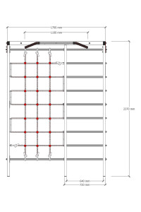 Drabinka gimnastyczna w kolorze białym z poręczą, ścianką wspinaczkową i matą