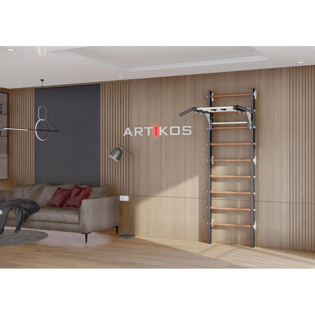 Drabinka gimnastyczna ze sztangą czarno-białą Artikos PREMIUM