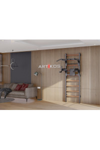 Drabinka gimnastyczna z poziomym drążkiem i kratami to czarny Artikos PREMIUM