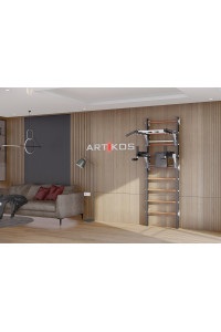 Drabinka gimnastyczna z poziomym drążkiem i kratami czarno-białymi Artikos PREMIUM