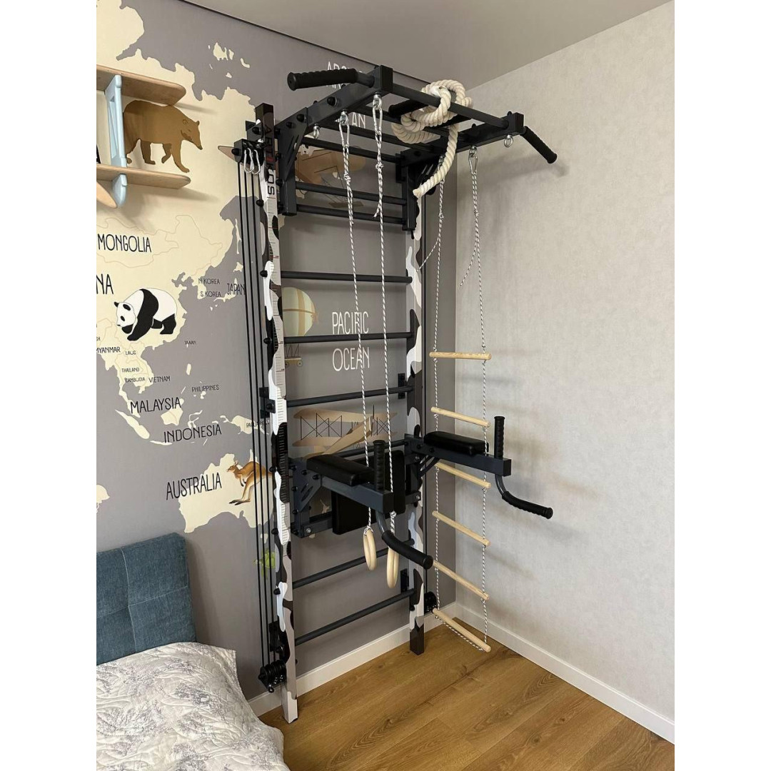 Szwedzki mur wojskowy z poziomym drążkiem, kratami, blokiem gumek, zestawem dla dzieci