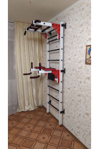 Drabinka gimnastyczna z poziomymi szprosami i szprosami ARTikOS wzmocniona bielą z czerwonymi i czarnymi elementami